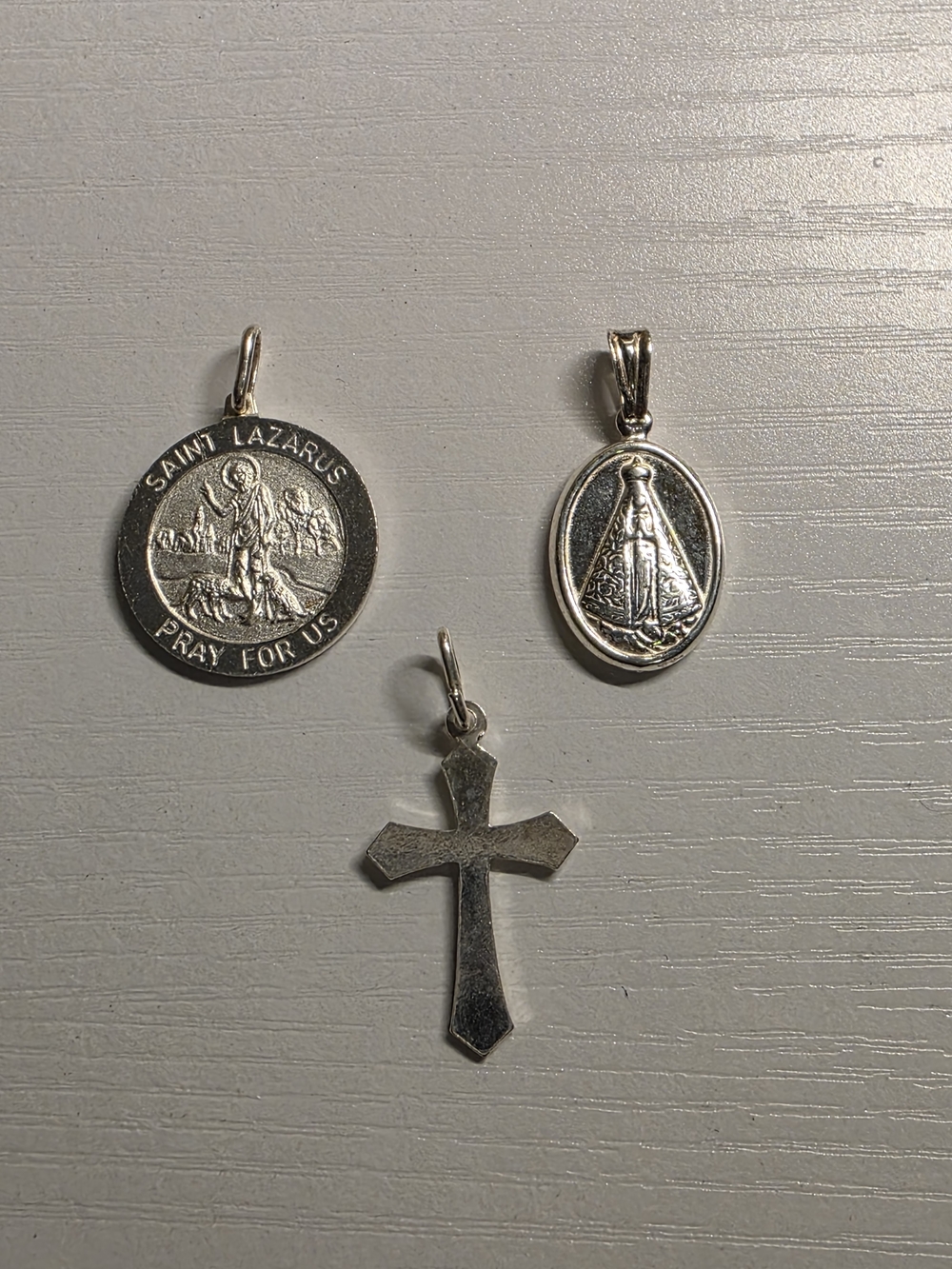 Sterling Silver Religious Pendant Set - Silver Cross & Saint Medals